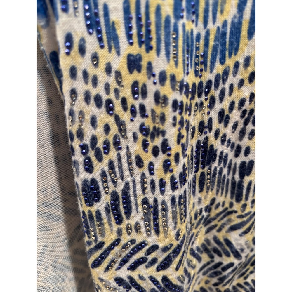 Zenergy by Chico's Blue Yellow Ikat Print Rhinestone Full Zip Hoodie Womens 2 L - Picture 6 of 7